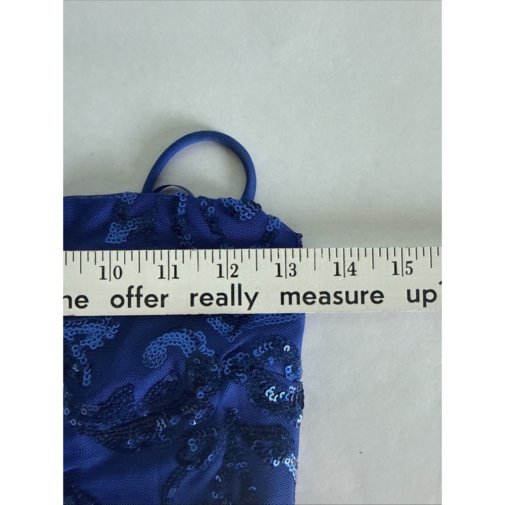 Windsor Blue Sequin Bodycon Dress Beaded Tied Back Formal HOCO Cocktail Mini M - Picture 9 of 11